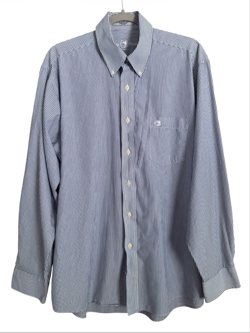 Duck Head Men's Navy and White Stripe Button-Down Shirt Large